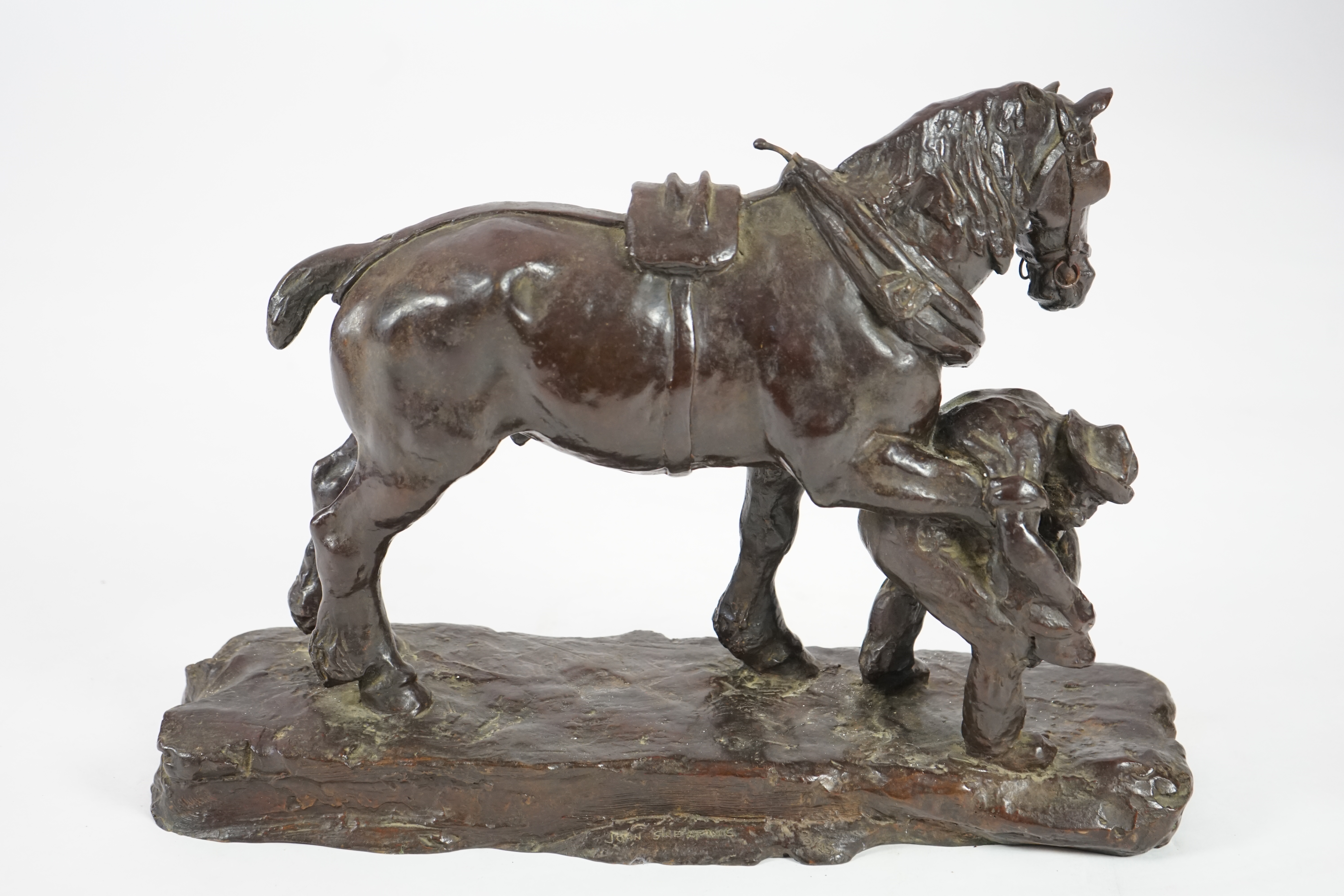 John Rattenbury Skeaping RA (1901-1980). A bronze group, 'Shoeing a cart horse'